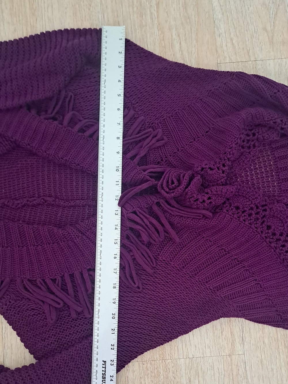 Citiknits Plum Purple Knit Ruffle Fringe Cardigan with Rose Detail 1X Boho - Picture 7 of 12